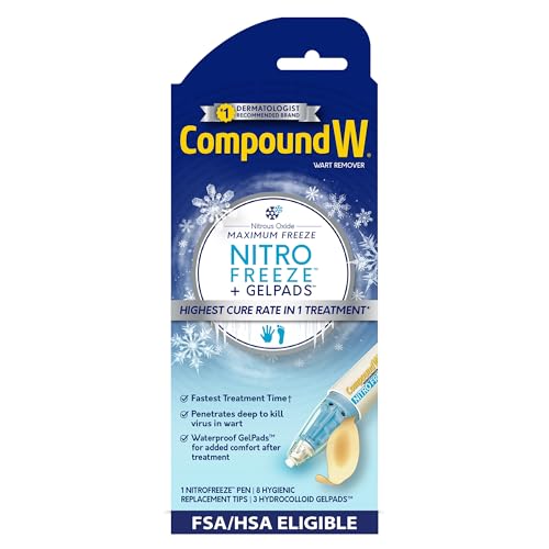Compound W Nitro Freeze + GelPads Wart Remover with Nitrous Oxide 1 Wart Removal Pen with 8 Replacement Tips & 3 Waterproof Hydrocolloid Bandages