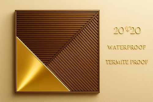 Image of 3D Wood Grain Strip Acylic Gold Mirror PVC Wall Panels for Home, Living Room, cafes (50x50 cm) (Cover Area 2.7 feet)