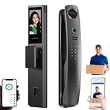 WhFKLca Cerradura Inteligente con Reconocimiento Facial 3D, Videoportero, Escáner De Venas De La Palma De La Mano, Lector De Huellas Dactilares, Teclado Digital Y Control por Aplicación Tuya