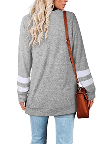 Aokosor Womens Fall Clothes 2022 Soft V Neck Sweatshirts Long Sleeve Shirts Fashion White Grey M #TOP2