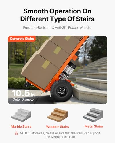 Image of VEVOR Electric Stair Climbing Dolly, 880lbs Electric Stair Climbing Hand Trucks with 157.5in Rope & Extendable Handle, Heavy Duty Stair Climber for Warehouse Logistics, Moving Furniture(Orange)