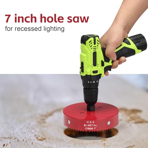 Image of 7 Inch Hole Saw for Wood, 178mm HSS BI-Metal Hole Saw for Recessed Lighting, 35mm Cutting Depth Hole Cutter with Hex Shank Drill Bit Adapter for Cornhole Boards Plastic Drywall Fiberboard, Red