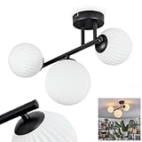  hofstein Plafonnier Chehalis de, à 3 ampoules en métal/verre strié noir/blanc/opalin, luminaire au design vintage (abat-jour Ø 12 ; 15 cm), G9, salle à manger, salon, chambre à coucher, cuisine
