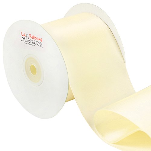 LaRibbons Double Face Satin Ribbon Roll, 3 inch Wide, Ivory, 25 Yards