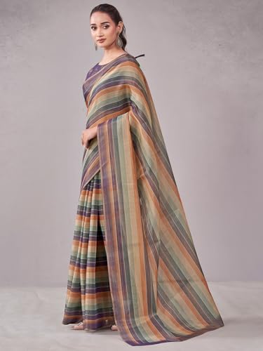 Image of Satrani Women's Shimmer Silk Printed Saree with Unstitched Blouse Piece
