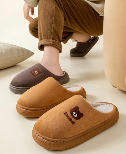 Caistre Trendy Plush Slipper for Women Men Suede Upper Winter Fall Cozy Faux Fur Lining Slide 2025 Memory Foam House Slipper3