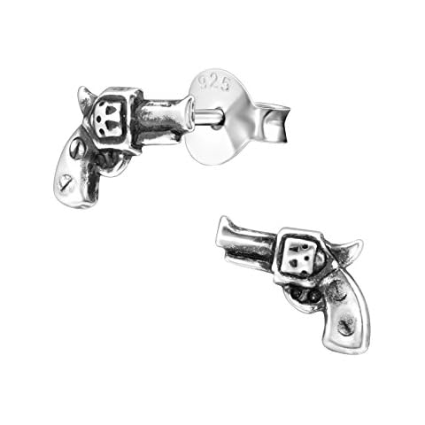 Revolver Gun Pistol Earrings - 925 Sterling Silver Cover