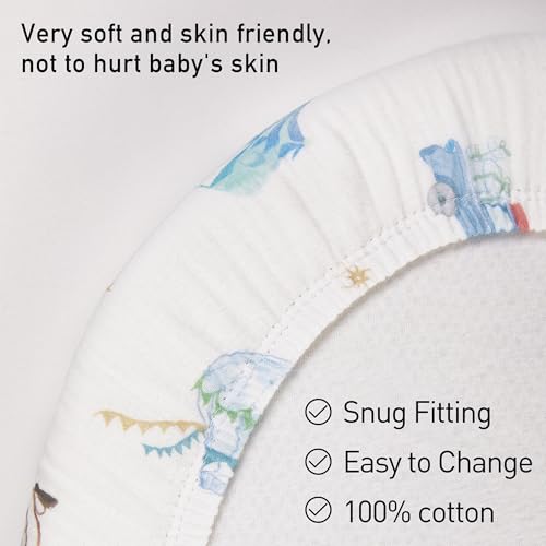 Image of Muslin Bassinet Fitted Sheets 2 Pack, Soft Breathable Cotton Baby Bassinet Mattress Sheet Set, 360 Elastic Snug Fit, Universal for Oval, Rectangle (Cute Cars, Bassinet Sheets 2 Pack)