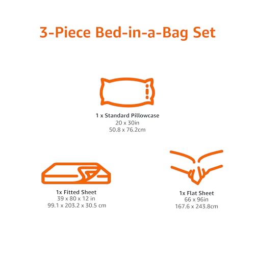 Image of Amazon Basics Lightweight Super Soft Easy Care Wrinkle Free Microfiber 3-Piece Bed Sheet Set with 14-Inch Deep Pockets, Twin, Brick, Solid