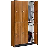 Alpine 6 Door Wooden Locker Cabinet - 72' Expandable Commercial Storage Lockers for Gym, Spa, Office & Golf Club - Includes Metal Base & Lock-Ready Handles, Triple Column 2 Tier - Oak