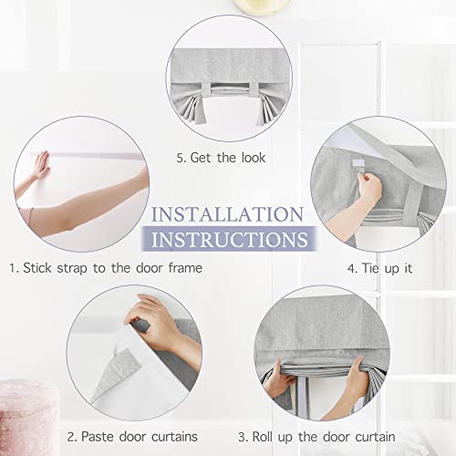 RYB HOME 100% Blackout Curtains for Small Window, Linen Textured Blend Insulating Privacy French Door Curtains Tie Up Shades for Kitchen Storage Cabinet Basement, W 12 x L 40, Light Grey, 1 Panel