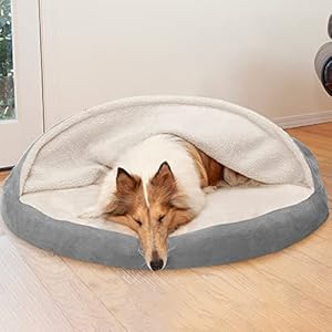 Furhaven 44" Round Orthopedic Dog Bed for Large Dogs w/ Removable Washable Cover, For Dogs Up to 80 lbs - Sherpa & Suede Snuggery - Gray, 44-inch Furhaven 44 Round Orthopedic Dog Bed for Large Dogs w Removable Washable Cover For Dogs Up to 80 lbs Sherpa Suede Snuggery Gray 44 inch