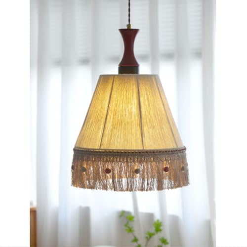 Lámpara colgante de hilo de algodón E27 vintage con borlas de madera 3