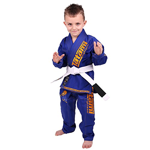 Tatami Fightwear Meerkatsu Kids Animal Jiu Jitsu Gi, 425GSM Jacket, Twill BJJ Pants, and White Belt, Royal Blue, M0