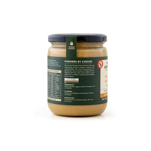 Image of Two Brothers Organic Farms - Peanut Butter Crunchy (500 grams) | Sweetened with Jaggery | Nutrients & Minerals Rich | Good Source of Protein, Fiber, Vitamin E | Vegan Butter Made Using Only Peanuts