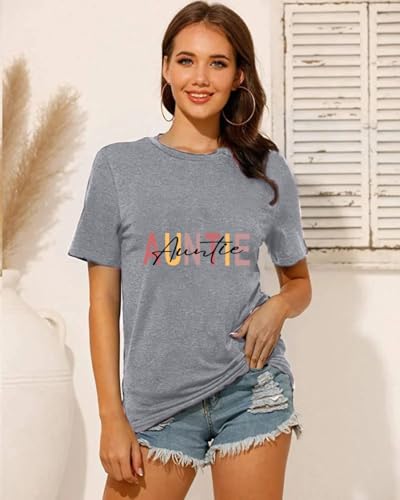 Image of Auntie Women Warm Lovely Love Print Blessing Holiday Summer Ladies Women Casual Short Sleeve T-Shirt.