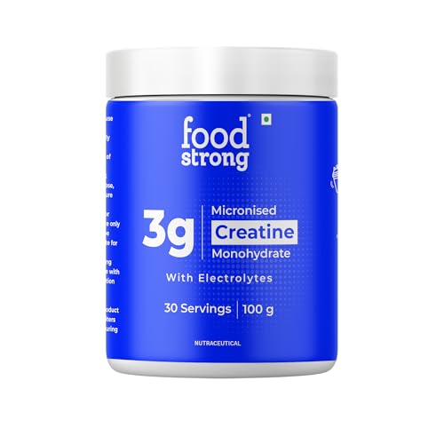 Image of Foodstrong Micronised Creatine Monohydrate Powder With Electrolytes, 3.3g Per Serving, Unflavoured, Supports Muscle Growth & Athletic Performance - 100g (30 Servings)