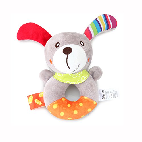 Ndier Anillo de bebé Juguete de sonajero Bebé Waggles Peluche de Felpa Perro de Mascota Anillo Suave Sonajero
