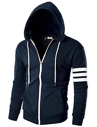 Ohoo Mens Slim Fit Lightweight Pinstripe Zip Up Hoodie with Pockets Long Sleeve Full-Zip Hooded Sweatshirt