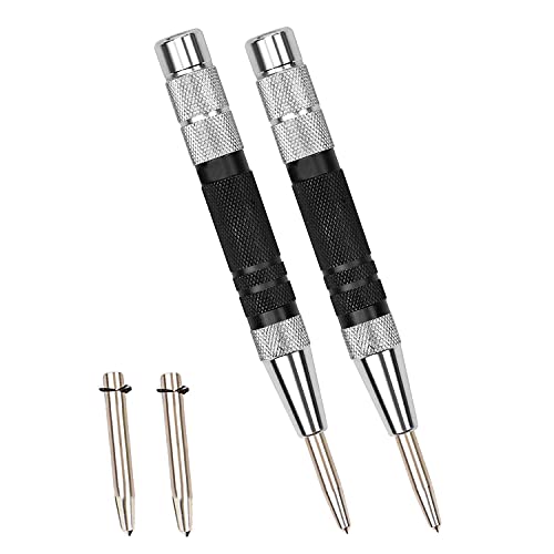 2 PCS Automatic Center Punch | Strong Adjustable Spring Loaded Center Punch | Metal Hole Punch Tool with Replaceable Steel Tip of Hand Punches | Nail Punch, Metal Punch Heavy Duty for Metal Wood Glass