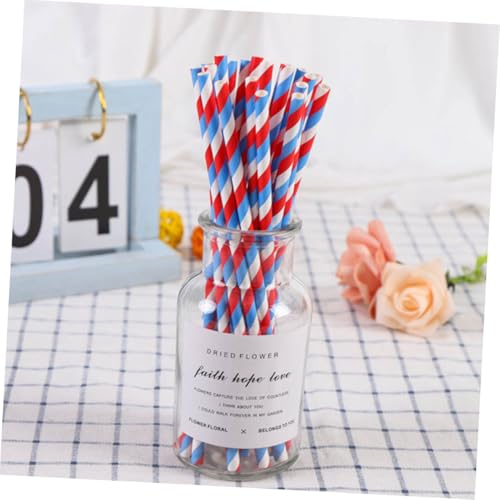 Pajillas desechables de papel biodegradables 150 pcs rayadas azul y rojo miniatura 4