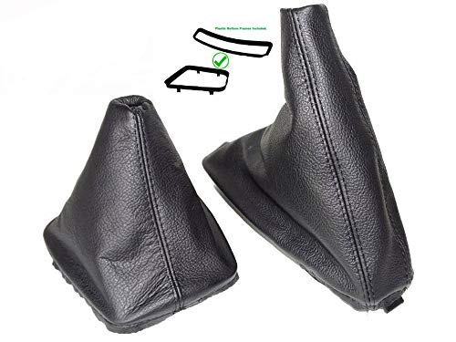 The Tuning-Shop Compatible with Shift Boot & E Brake Boot + Bottom Frames for BMW 3 Series E36 Manual Transmission Black Genuine Leather Set