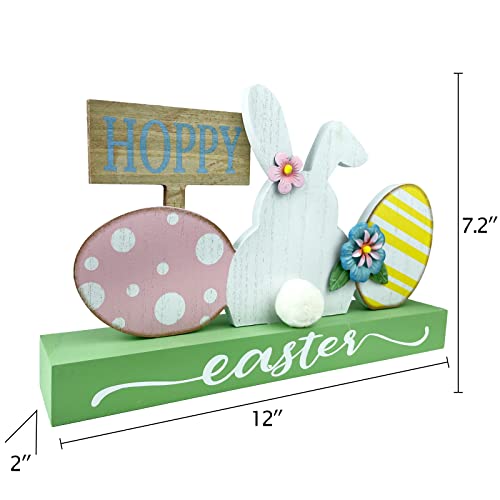 Homirable Aster Decorations For Home Eggs Bunny Decor Happy Easter Block Cute Rabbit Tabletop Wooden Farmhouse Rustic Sign, Dining Room, Mantle, Fireplace, Shelf Indoor #TOP5