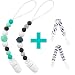 Silicone Pacifier Clip for Baby Boys & Girls, 4 Pack Paci Clips Teething Beads BPA Free Binky Holder for Teether Toys, Birthday,Baby Shower Gift (Green+Gray)