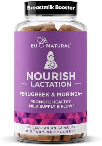 Nourish Lactation Supplement – Postpartum Support for Healthy Milk Flow & Production – Fenugreek Capsules for Women with Milk Thistle, Fennel Seed & Organic Moringa, 60 Vegan Soft Capsules
