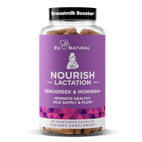 Image of Eu Natural Nourish Lactation Supplement - Postpartum Support for Healthy Milk Flow & Production - Fenugreek Capsules for Women with Milk Thistle, Fennel Seed & Moringa, 60 Vegan Soft Capsules