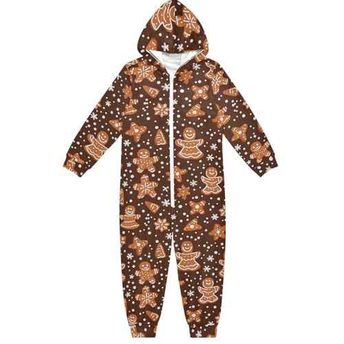 CHIFIGNO Enterizo con capucha para niños, disfraz de Halloween para niños y niñas, Lindas galletas de jengibre, color marrón, 9-11 años