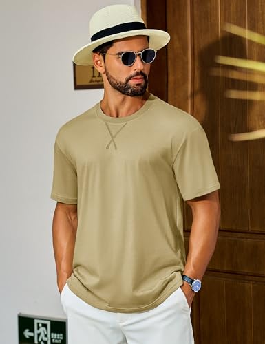 Cotrasen Men's T Shirts Cotton Drop Shoulder Short Sleeve Shirts for Men Casual Soft Comfort Loose Fit Mens Summer Tee Shirts