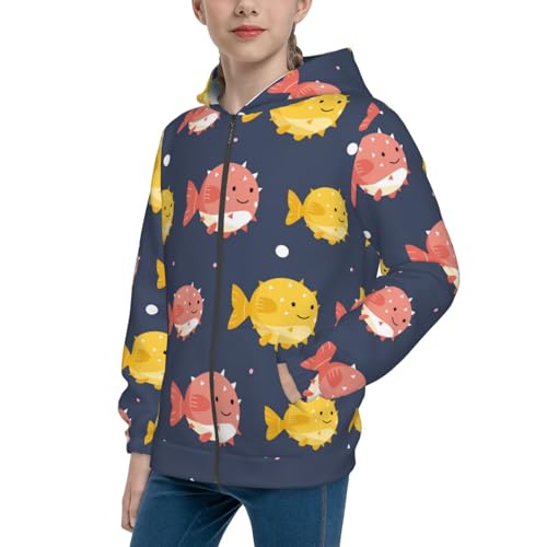 Cute Puffer Fish Kids Pullover Hoodies Boys Zip Up Sweatshirts Girls Athletic Clothes with Pocket