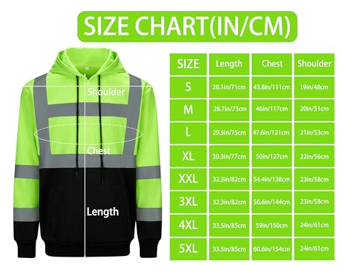 Men's ANSI Class 3 High Visibility Reflective Safety Hi Vis Hoodie Pullover with Black Bottom for Work3