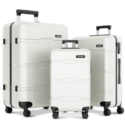 Luggage Set Travel Essentials Suitcase: TSA Lock PC+ABS Suitcases for Travelling Airplanes Durable Lightweight Hardshell Silent Smooth 360° Spinner Double Wheels 3 Piece - 20in/24in/28in Cream White
