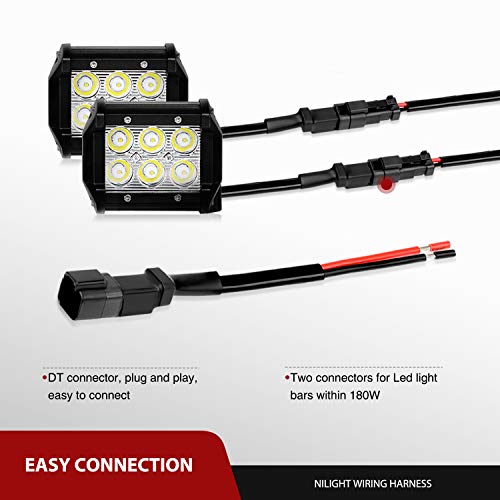 Image of Nilight - 10036W 14AWG 11.5 Feet DT Connector Wiring Harness Kit LED Light Bar 12V On Off Switch Power Relay Blade Fuse for Off Road Lights LED Work Light-2 Leads