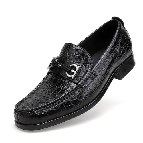 Image of Generic Classic Mens Leather Dress Shoes, Premium Fashion Alligator Printed Business Dress Shoes Moc-Toe Buckle Wedding Party Loafers for Men