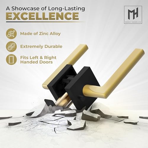 Image of Mega Handles Prime Privacy Lever Door Handle for Hallway, Closet and Bathroom, Keyless Design Door Levers, Fits All Standard Door Sizes, Covered Screws Included - Matte Black /Satin Brass (1 Pack), 5 inch
