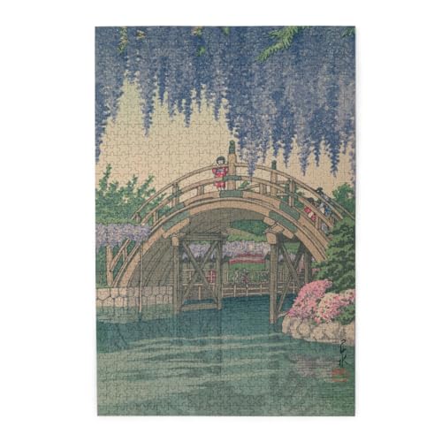 川瀬巴水 亀戸の藤 パズル 1000ピース 木製 ジグソーパズル リラックス 気分転換 壁飾り 絵画 お誕生日プレゼント ギフト 初心者向け 75*50cm