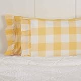 Madison Check Yellow King Size Pillow Cases, Set of 2, 21' x 37', Buffalo Check Yellow and Ivory...
