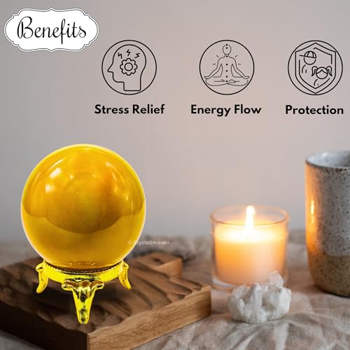 Image of Certified Yellow Jasper Crystal Ball for Meditation - Premium Crystal Vastu Items for Home and Feng Shui Items for Good Luck - Ideal for Pooja Supplies and Spiritual Practices (1.5 inch Inch)