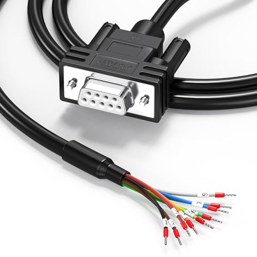 DB9 Serial Cable RS232/RS485/RS422 Extension Cable, DB9 Female to Bare Wire Cable Marked 10 Foot, D-USB 9-pin Port Terminal Female Adapter Connector Distribution Board, No Soldering Required - Black