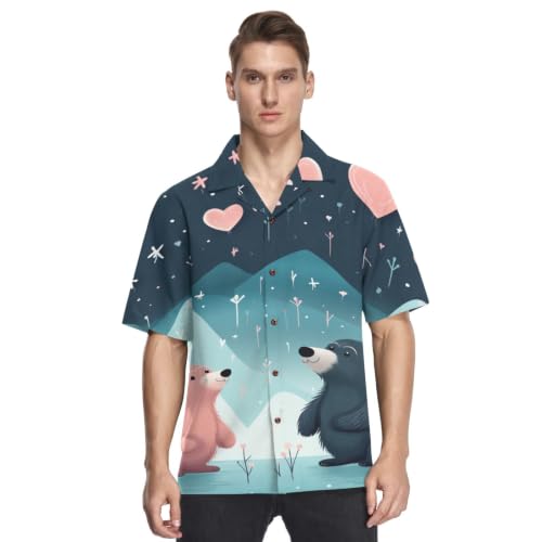 Chemise Hawaïenne Homme Coupe Fluide Contre la Chaleur Imprimé Ours Mignons