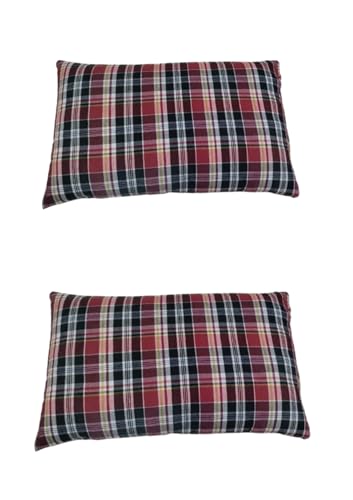 Image of Pillow Cotton Fabric Medium Hard Cotton Bed Pillow for Real Perfect Neck Support (16 inch x 26 inch) Checkered Multicolour | Perfect for a restful Night's Sleep | Relaxation 2 Pcs