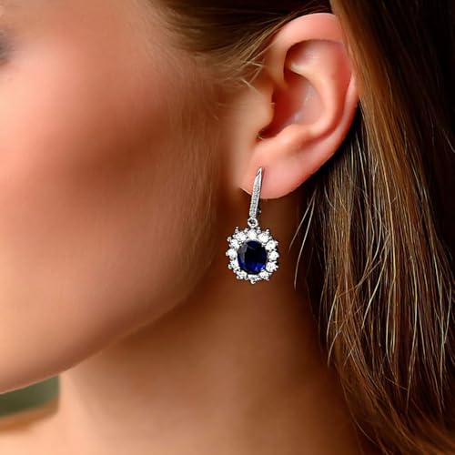 Amy & Annette Leverback Halo Sapphire Earring - 18k White Gold Plated Earrings for Women - Great Gift Idea for Every Occasion2