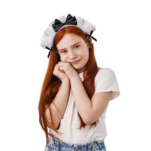 2Pcs Maid Headband French Maid Hair Hoop Retro Bow Hair Band Funny Head Decoration Maid Costume Accessories Cute Headwear for Cosplay Holiday Party