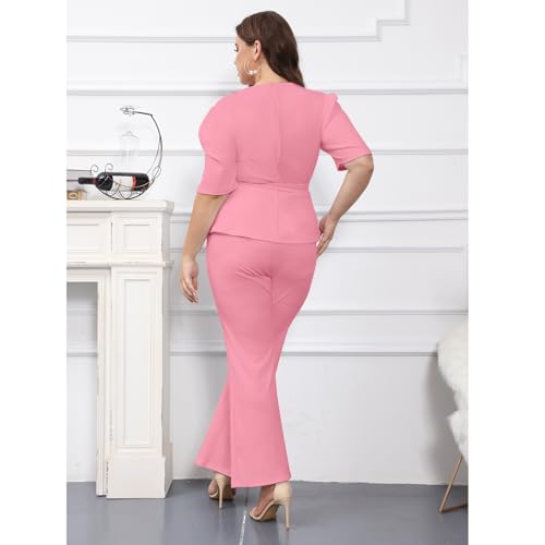ThusFar Plus Size 2 Piece Outfits for Women Blazer Top Long Sleeve Long Pants Sets Casual Elegant Business Suit with Belt4