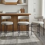 Forsalund Counter Height Bar Stools Set of 3, 24'' Faux Leather Bar Stools with Back, Mid-Century Modern Bar Chairs for Kitchen Island, Dining Room, Vegan Leather, Beige Grey