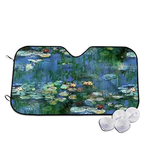 ユリクロードモネスイレン 車用サンシェード 車窓日よけ カーシェード UVカット 遮光 断熱 日焼け防止 防紫外線 静電気 取付け簡単 吸盤2個付