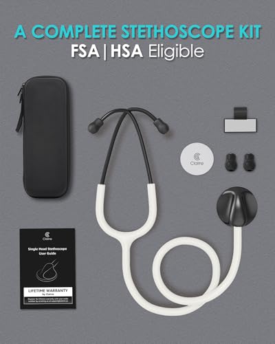 Image of Single Head Stethoscope with Case for Nurse /Nursing School Students | White Tube Essential Estetoscopio for Medical BP Monitoring & Home Use, with Accessories Name Tag